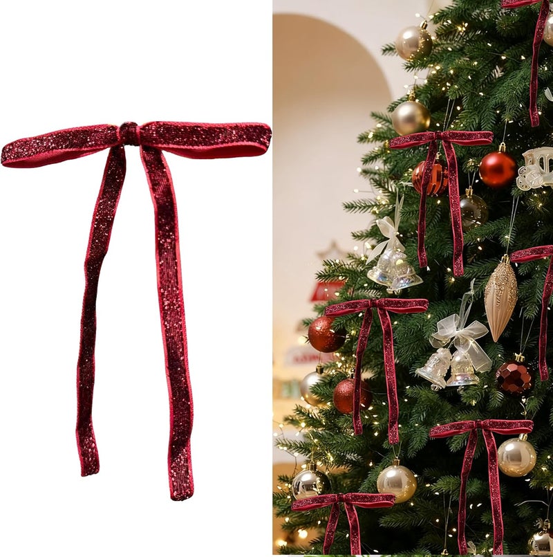 Pwiuor 30 Pcs Velvet Christmas Tree Bows Decorations, Vintage Velvet Ribbon Bows with Twist Tie for Wreath Garland Gift Wrapping Indoor Outdoor Decor (Burgundy) - Image 1